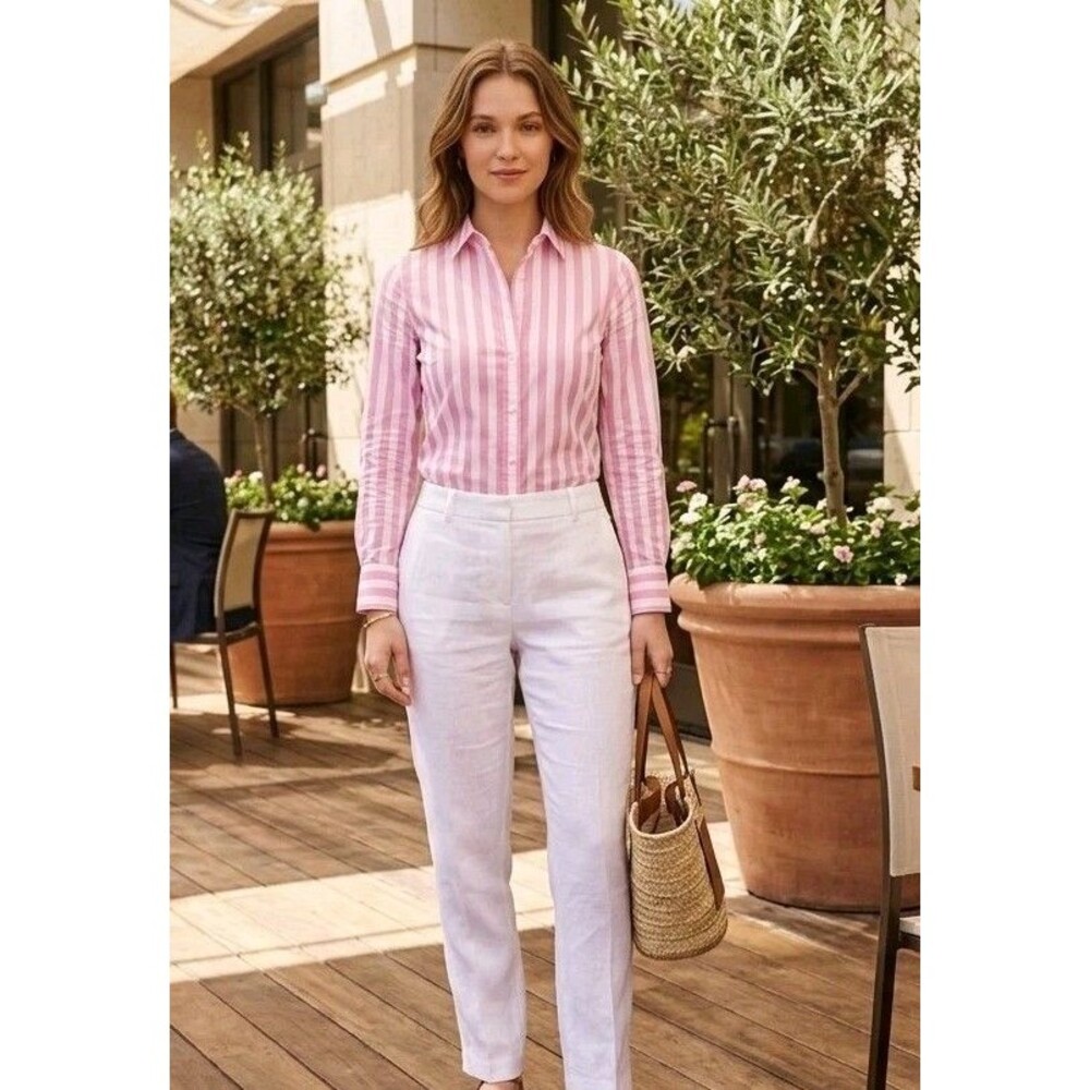 Banana Republic NWT Women’s Pink/ White Long Sleeve Blouse Sz 2p MSRP $99